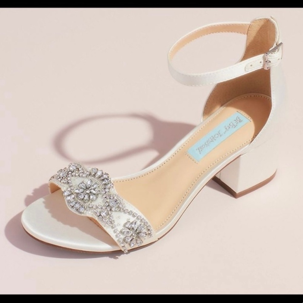 Satin Block Heel Crystal Embellished Sandals